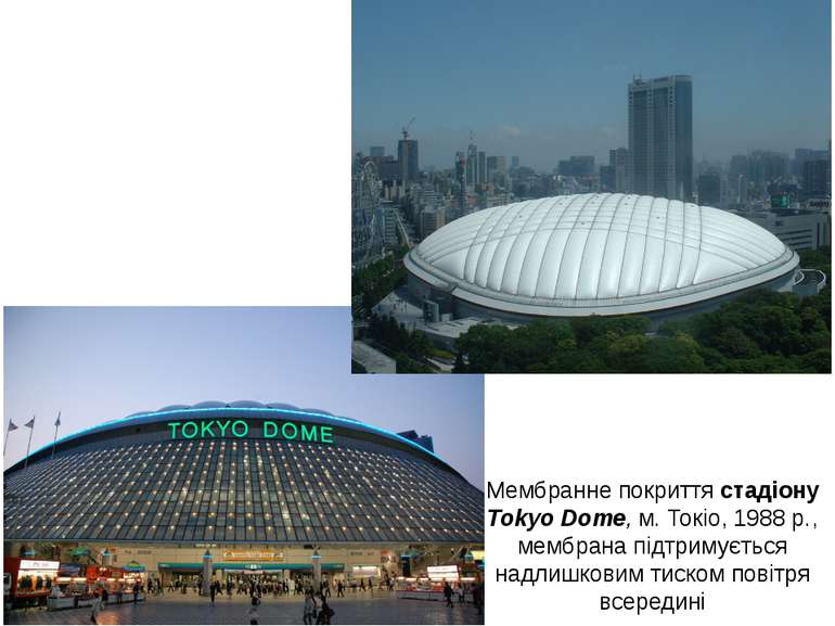 Мембранне покриття стадіону Tokyo Dome, м. Токіо, 1988 р., мембрана підтримує...