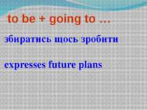 to be + going to … збиратись щось зробити expresses future plans
