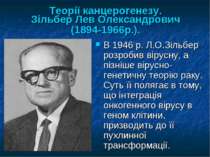 Теорії канцерогенезу. Зільбер Лев Олександрович (1894-1966р.). В 1946 р. Л.О....