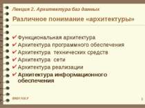 * Различное понимание «архитектуры» Функциональная архитектура Архитектура пр...