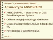 * Архитектура ANSI/SPARC ANSI/X3/SPARC – Study Group on Data Base Management ...