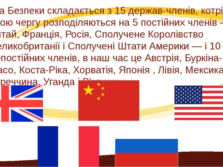 Рада Безпеки складається з 15 держав-членів, котрі в свою чергу розподіляютьс...