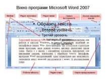 Вікно програми Microsoft Word 2007 Рядок заголовка Лінійки Рядок меню Панелі ...
