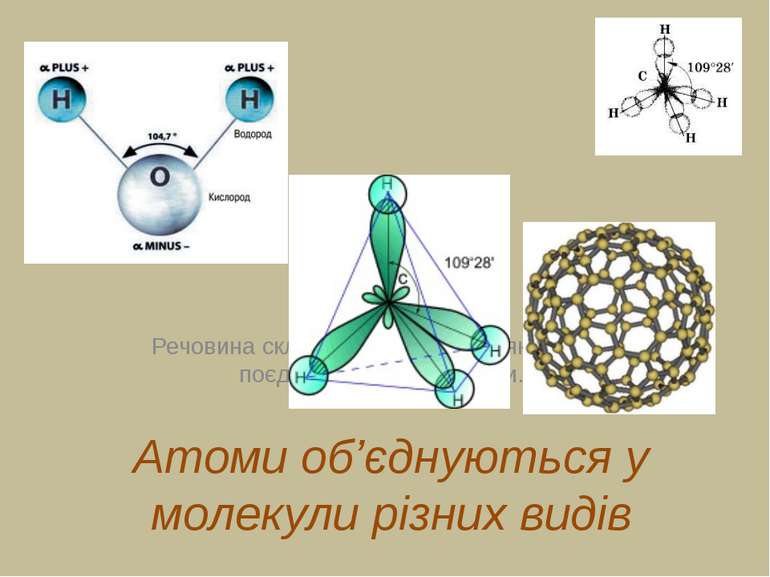 Атоми об’єднуються у молекули різних видів Речовина складається з атомів, які...