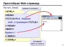 * Простейшая Web-страница Моя первая Web-страница Привет! first.html Моя перв...