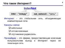 * Что такое Интернет? InterNet inter – "между" net, network – "сеть" Интернет...