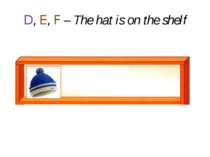 D, E, F – The hat is on the shelf