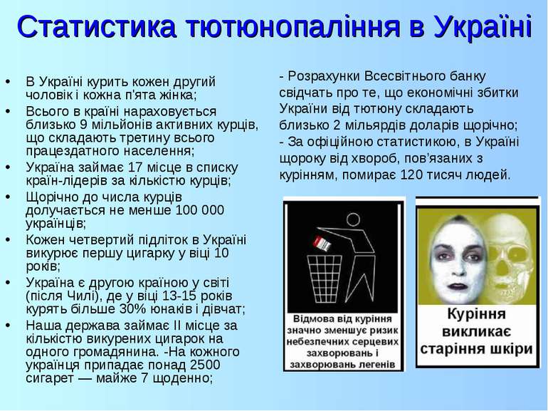 Статистика тютюнопаління в Україні В Україні курить кожен другий чоловік і ко...
