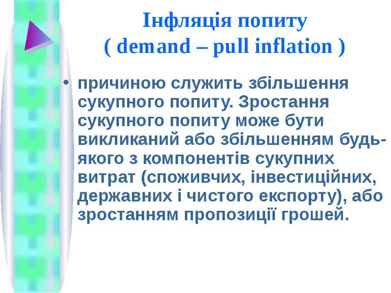 Інфляція попиту ( demand – pull inflation ) причиною служить збільшення сукуп...