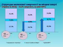 Структура малюкової смертності за місцем смерті (Україна за 2010р – 53,2% сме...