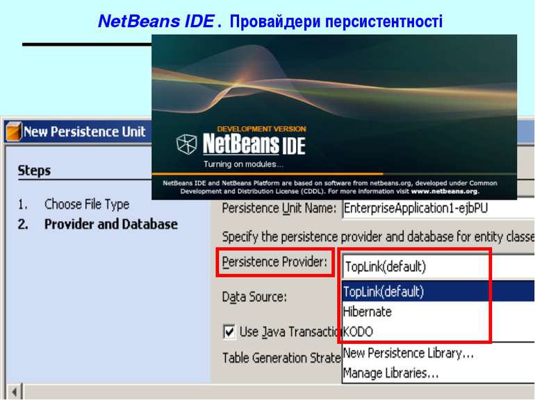 NetBeans IDE . Провайдери персистентності J2EE
