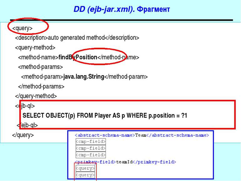 DD (ejb-jar.xml). Фрагмент auto generated method findByPosition java.lang.Str...