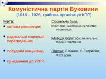 Комуністична партія Буковини (1918 – 1926, крайова організація КПР) Мета: сві...
