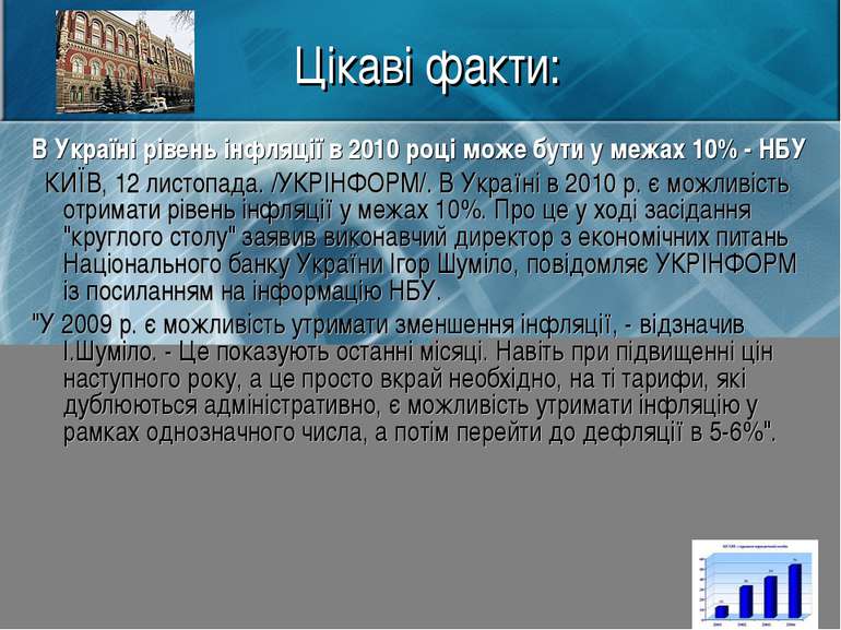 Цікаві факти: В Україні рівень інфляції в 2010 році може бути у межах 10% - Н...