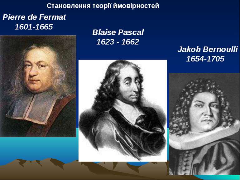 Pierre de Fermat 1601-1665 Blaise Pascal 1623 - 1662 Jakob Bernoulli 1654-170...