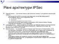 Рівні архітектури IPSec Верхній рівень – протоколи захисту віртуального канал...