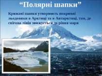“Полярні шапки” Крижані шапки утворюють покривні льодовики в Арктиці та в Ант...