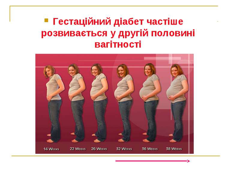 Гестаційний діабет частіше розвивається у другій половині вагітності