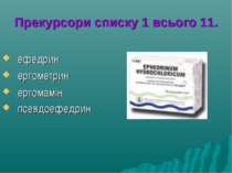 Прекурсори списку 1 всього 11. ефедрин ергометрин ергомамін псевдоефедрин