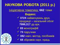 НАУКОВА РОБОТА (2011 р.) Ініціативна тематика: 662 теми Видано: 3724 найменув...