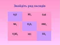 Знайдіть ряд оксидів H2O SO3 CuS NH3 Cl2O7 HNO3 H2SO4 HCl CO2