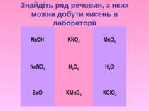 Знайдіть ряд речовин, з яких можна добути кисень в лабораторії NaOH KNO3 MnO2...