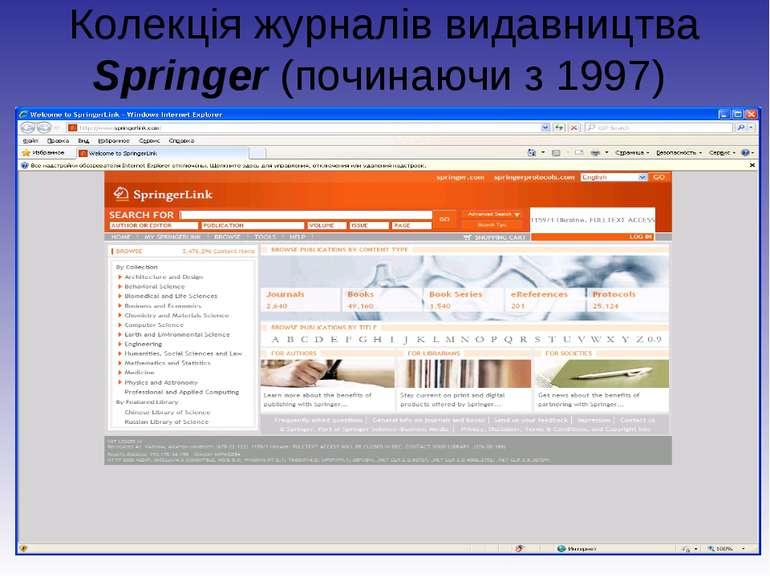 Колекція журналів видавництва Springer (починаючи з 1997)