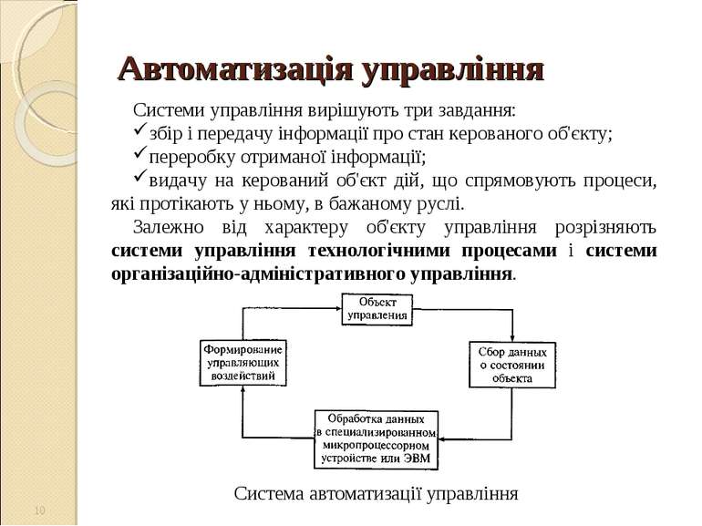 Автоматизація управління Система автоматизації управління * Системи управлінн...