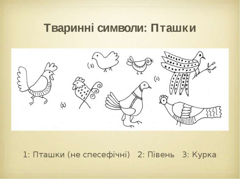 Тваринні символи: Пташки 1: Пташки (не спесефічні) 2: Півень 3: Курка