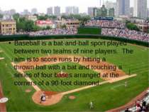 Baseball is a bat-and-ball sport played between two teams of nine players.  T...