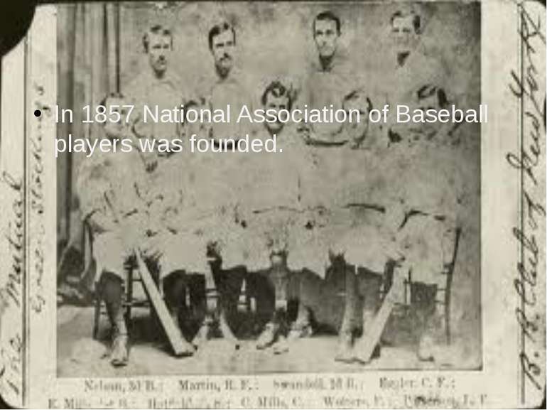 In 1857 National Association of Baseball players was founded.