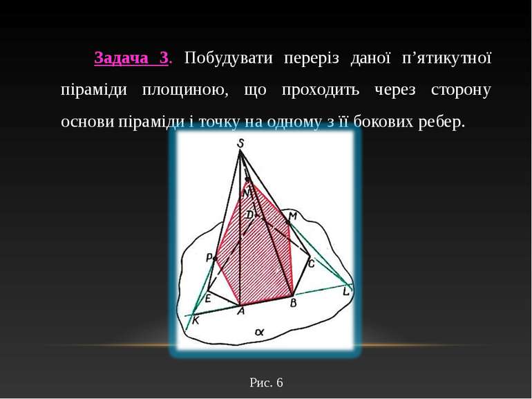 Задача 3. Побудувати переріз даної п’ятикутної піраміди площиною, що проходит...