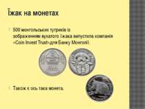 Їжак на монетах 500 монгольських тугриків із зображенням вухатого їжака випус...
