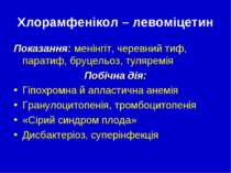 Хлорамфенікол – левоміцетин Показання: менінгіт, черевний тиф, паратиф, бруце...