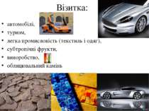 Візитка: автомобілі, туризм, легка промисловість (текстиль і одяг), субтропіч...