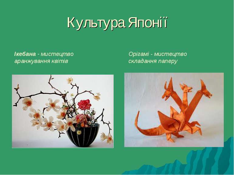 Культура Японії Ікебана - мистецтво аранжування квітів Орігамі - мистецтво ск...