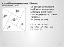 4. спосіб доведення теореми Піфагора. Алгебраїчний спосіб. Це доведення велик...