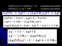[Ag(NH3)2]Cl [Ag(NH3)2]+ + Cl- (первинна дисоціація) [Ag(NH3)2]+ Ag+ + 2NH3 (...