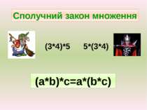 Сполучний закон множення (3*4)*5 5*(3*4) (а*b)*с=а*(b*с)