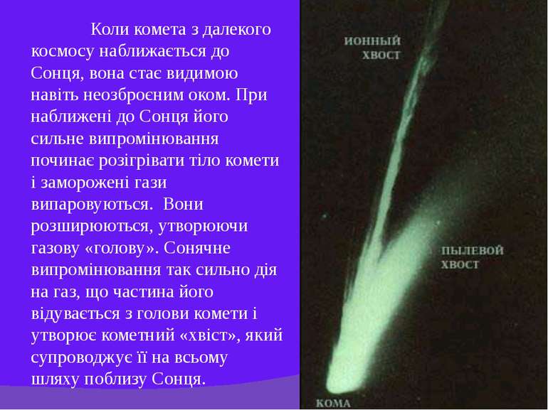 Коли комета з далекого космосу наближається до Сонця, вона стає видимою навіт...