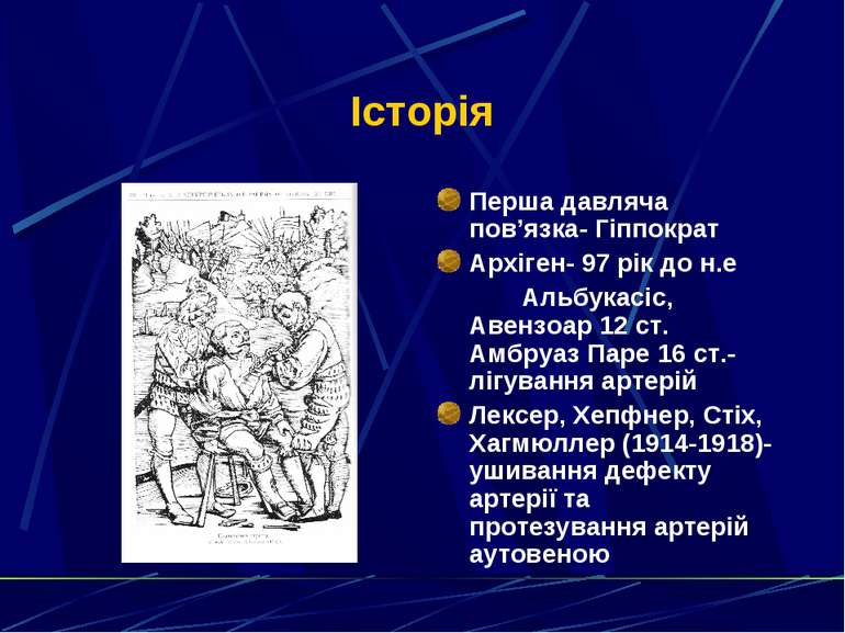 Історія Перша давляча пов’язка- Гіппократ Архіген- 97 рік до н.е Альбукасіс, ...