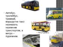 Автобус, тролейбус, трамвай, маршрутне таксі називають наземним транспортом, ...