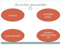The need for short activities warm-up vocabulary review to provide relief to ...