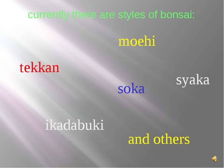 currently there are styles of bonsai: tekkan moehi soka syaka ikadabuki and o...