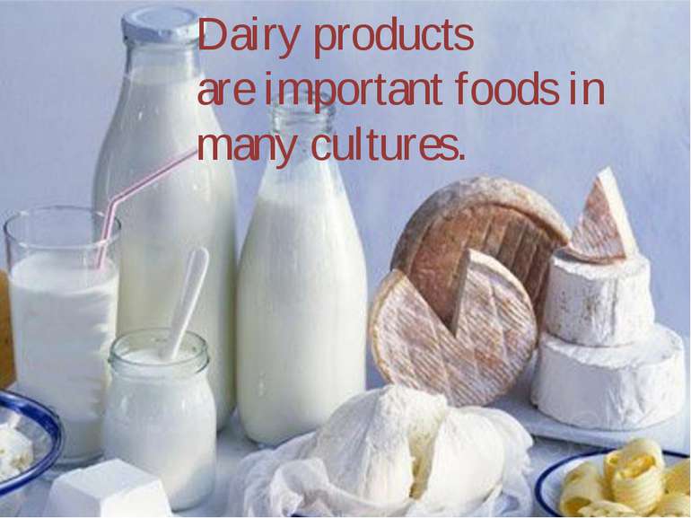 Dairy products are important foods in many cultures.