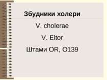 Збудники холери V. cholerae V. Eltor Штами OR, O139