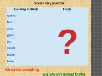 Vocabulary practice ? We can do something e.g. We can spread butter Cooking m...