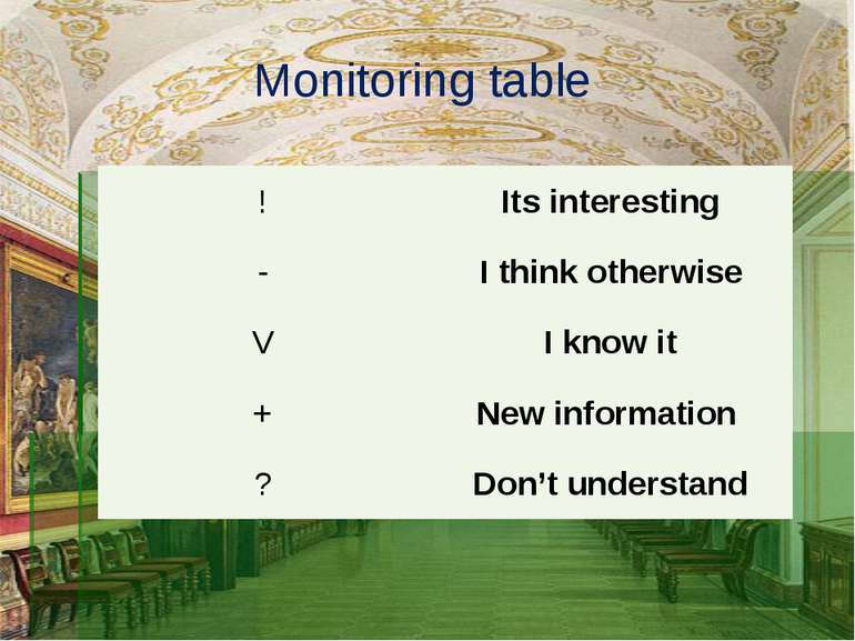 Monitoring table ! Itsinteresting - Ithinkotherwise V Iknowit + Newinformatio...