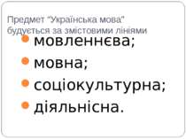 Предмет “Українська мова” будується за змістовими лініями мовленнєва; мовна; ...