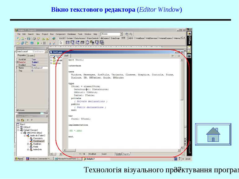 Вікно текстового редактора (Editor Window) Технологія візуального проектуванн...